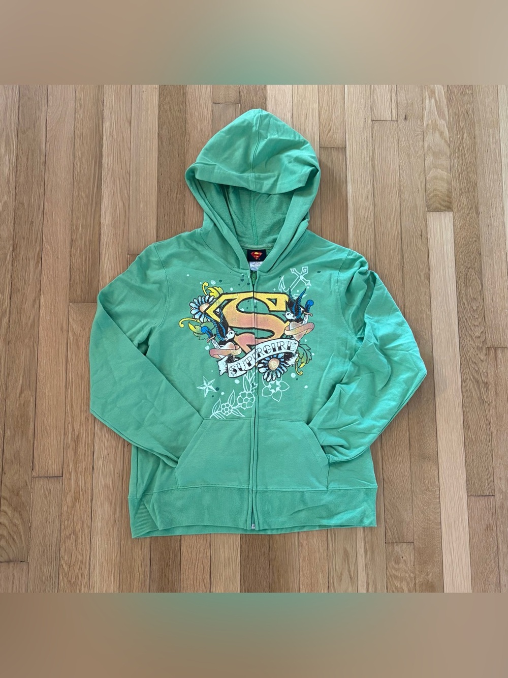 Rare Vintage Supergirl Hoodie 2008 Youth XL Womens Large Graphic Hoodie Full Zip